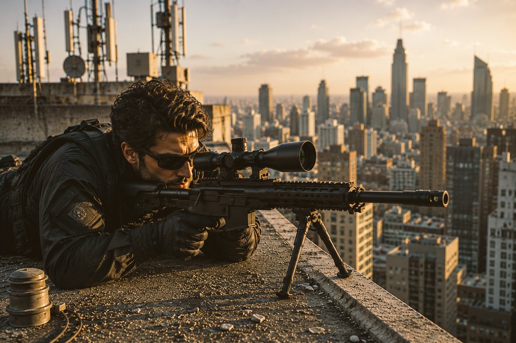 Rooftop Sniper Cinematic Shot