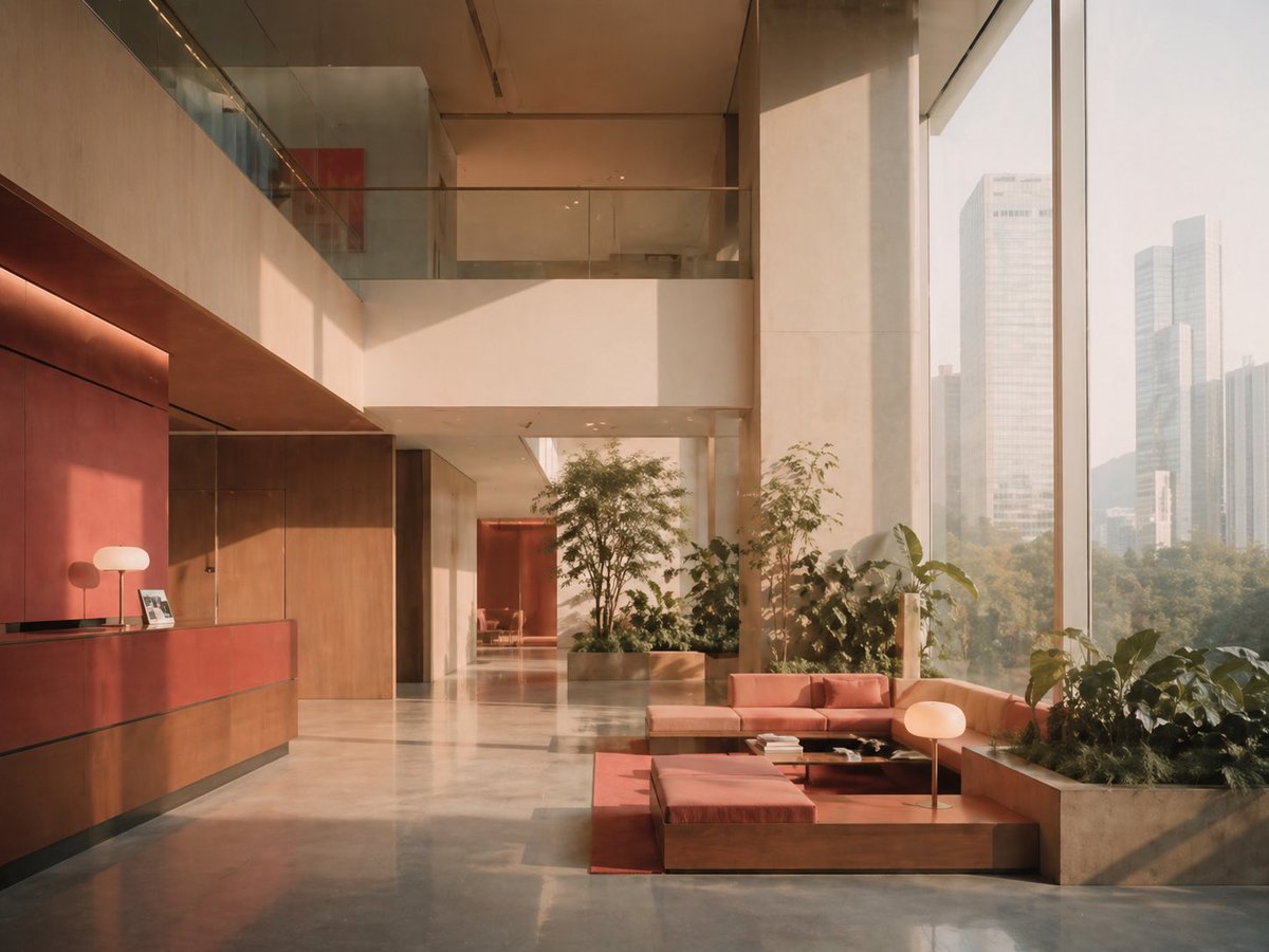 Luxurious Modern Lobby Bathed In Warm Sunlight