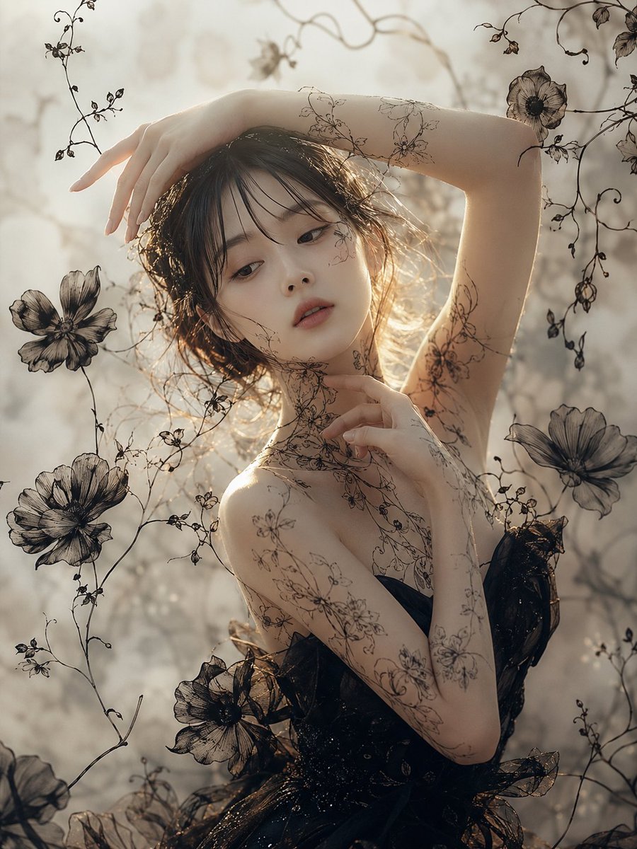 Dreamy Botanical Veiled Portrait