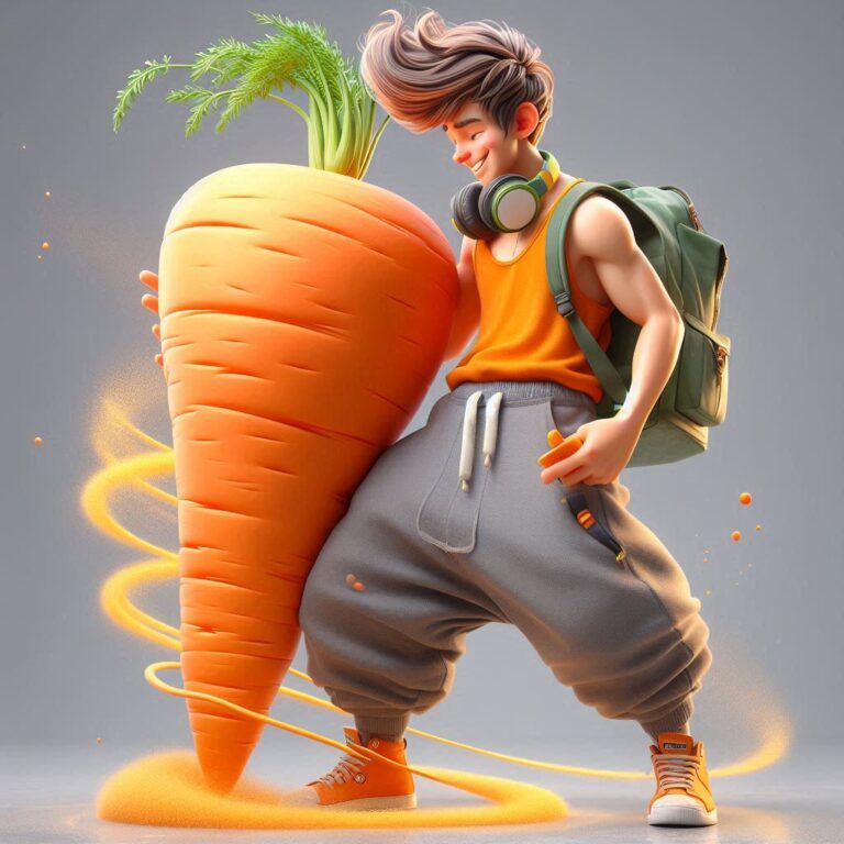 Happy Boy Hugging Giant Carrot