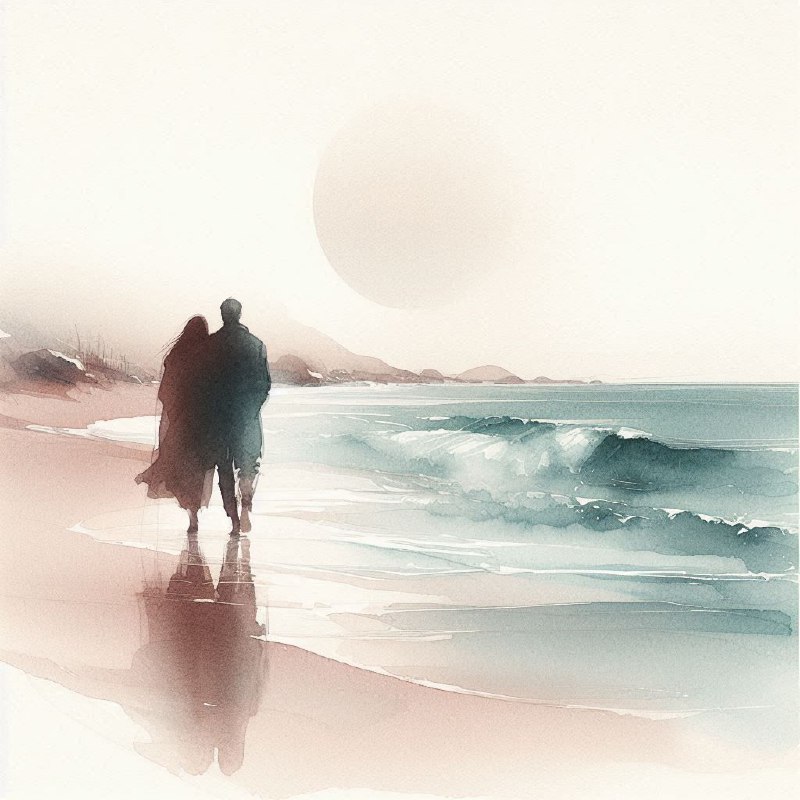 Minimalist Watercolor Wash of Lonely Sea and Wind