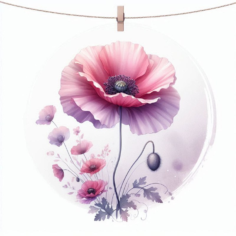 Poppy Birth Month Flower Clip Art in Soft Watercolor