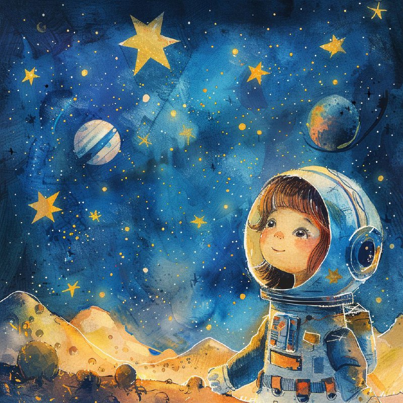 Watercolor Girl Astronaut Children's Book Cover Scene