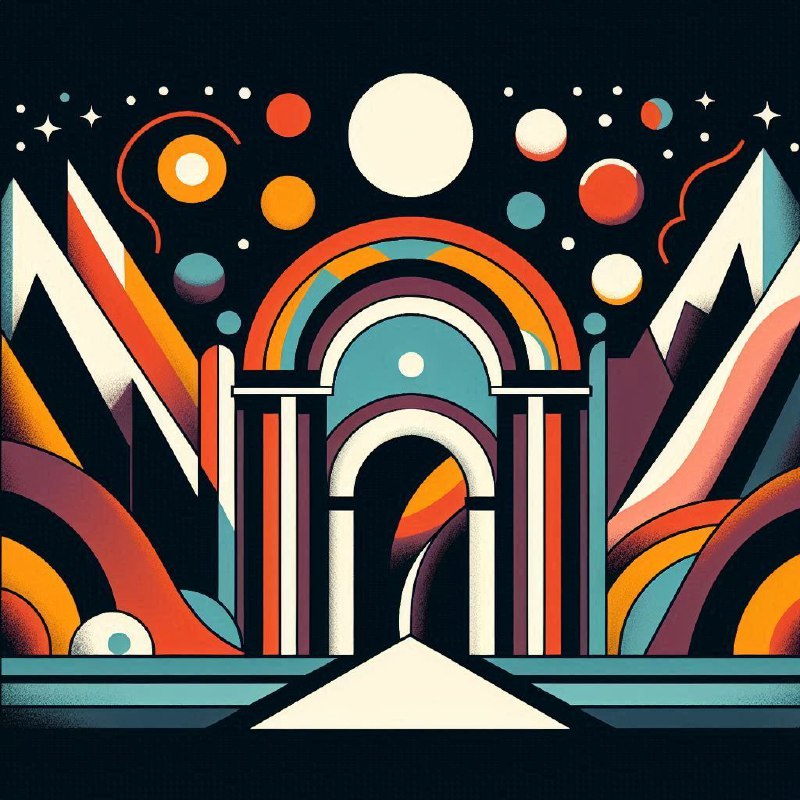 Kandinsky Style Aosta Valley Arch of Triumph on Black