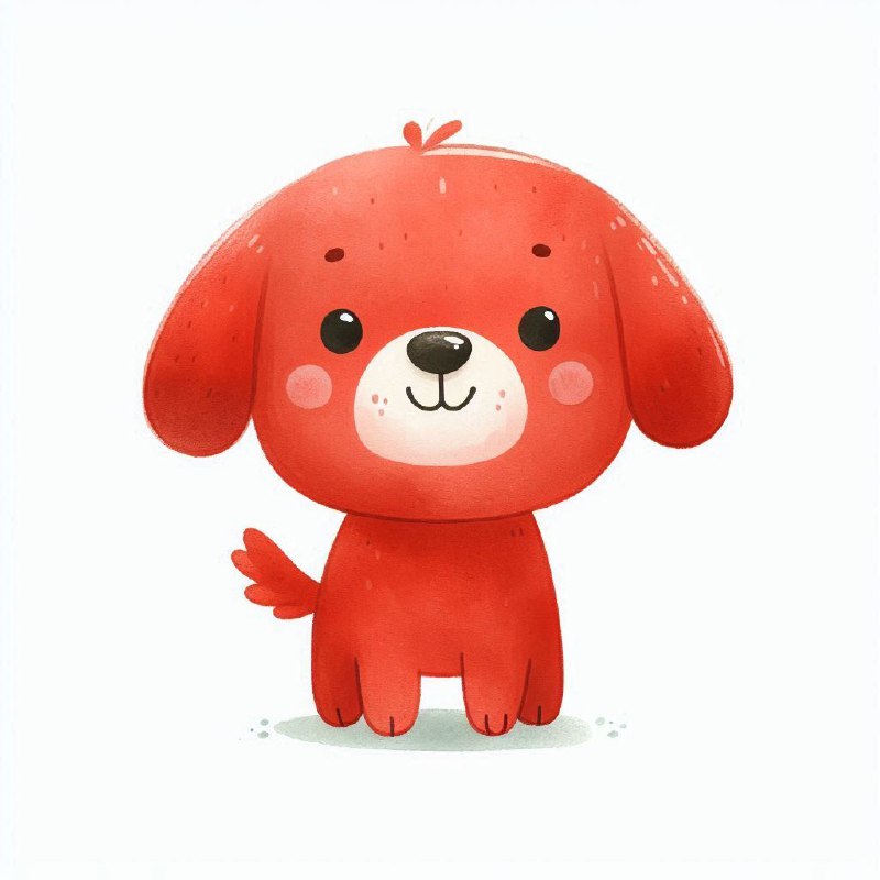 Cute Red Dog Watercolor in Jon Klassen Children's Style