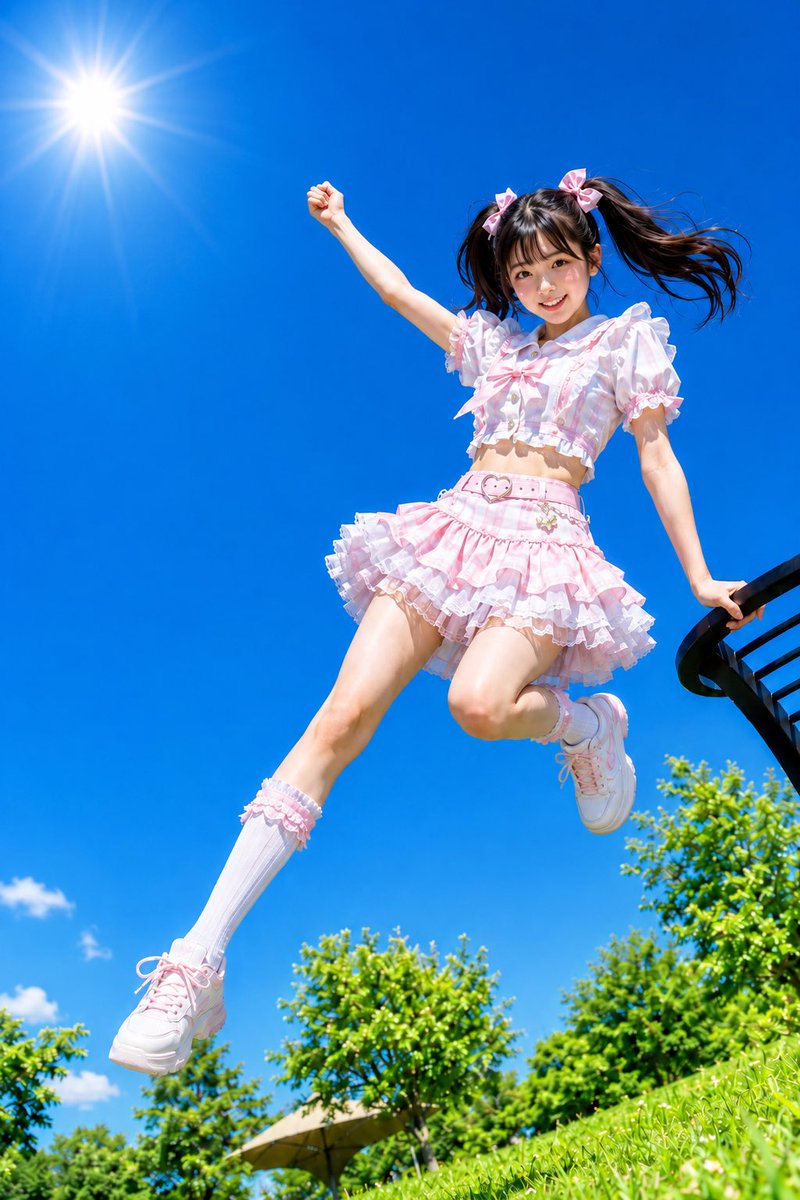 Girl Leaping Under Summer Sky