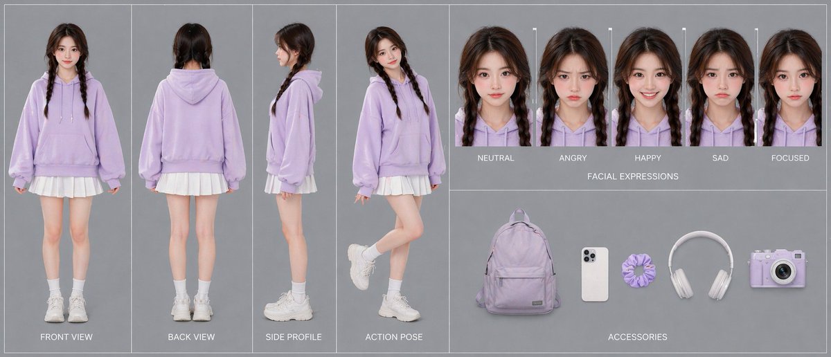 Girl Character Reference Sheet Design
