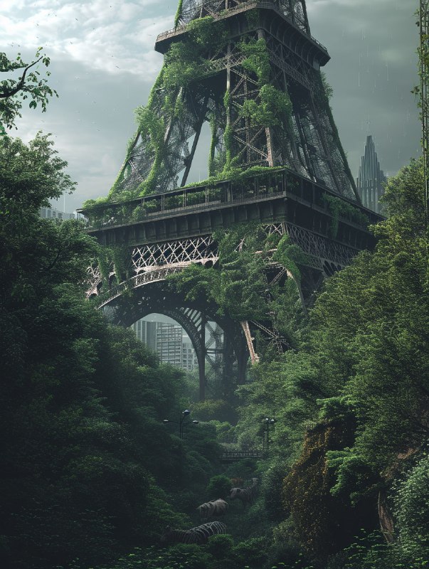 Overgrown Eiffel Tower Reclaimed by Nature After Humanity