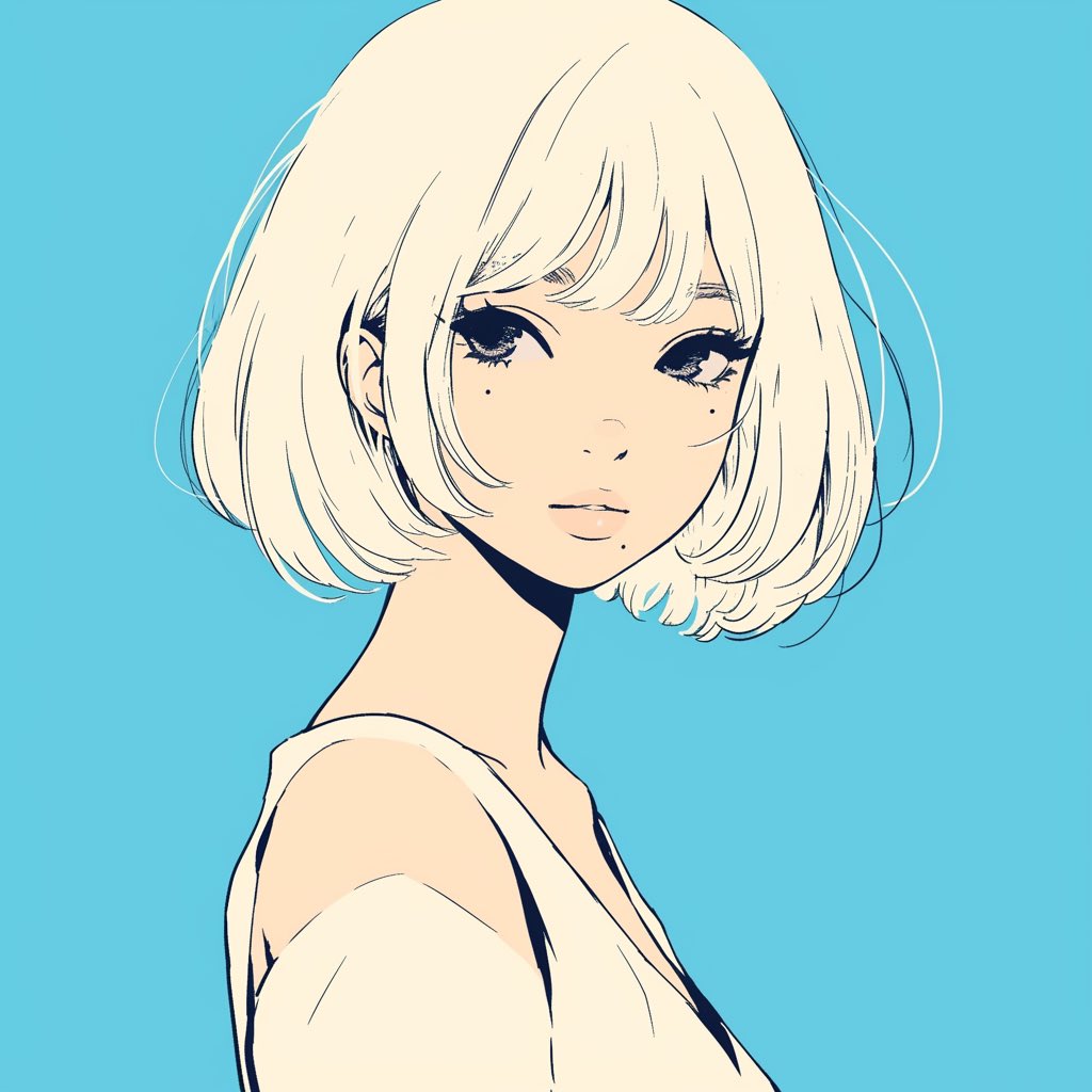 Cyan Side-Profile Anime Girl