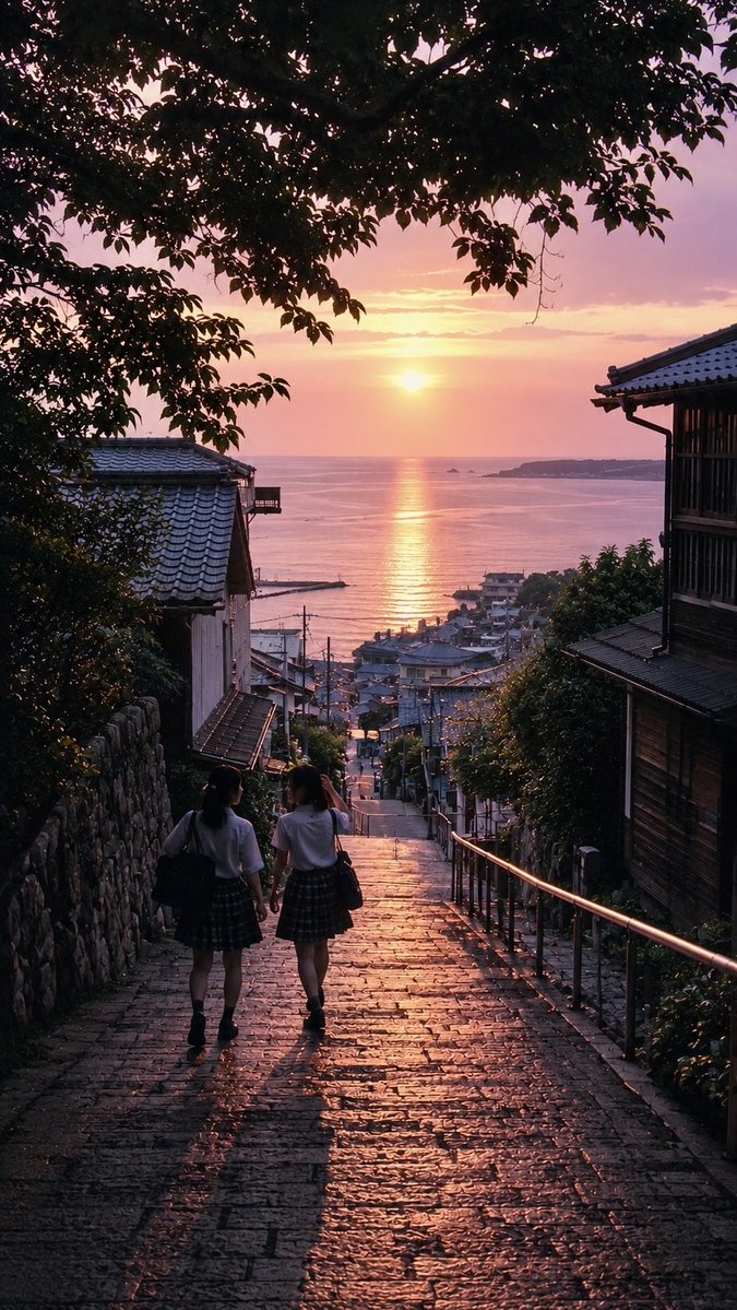 Summer Sunset on Japanese Stone Steps
