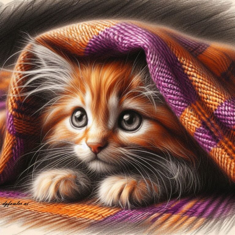 Whimsical Kitten Hiding Under a Blanket