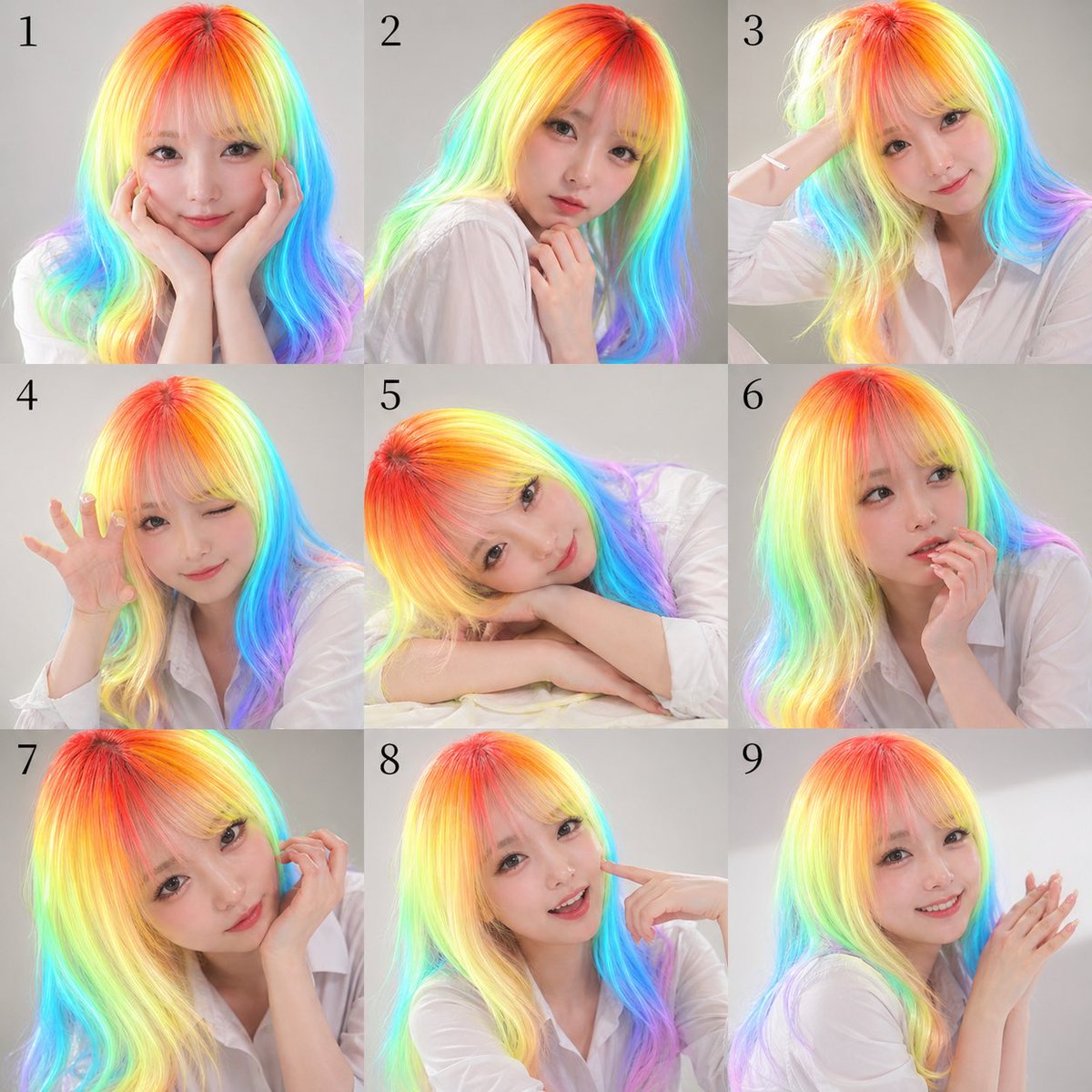 Rainbow Hair Nine-Panel Portrait