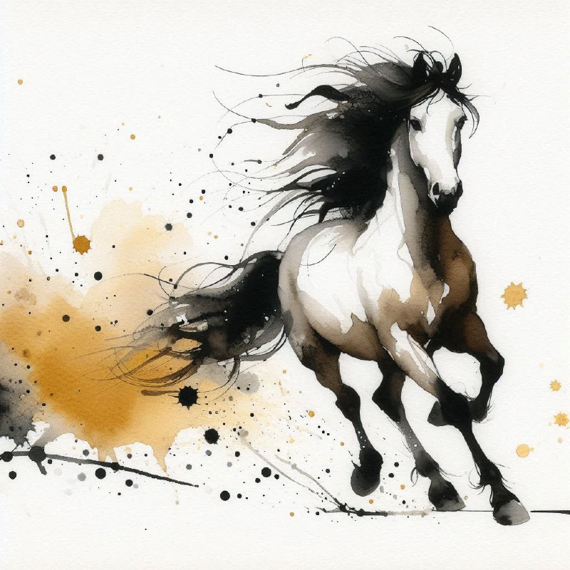 Alcohol Ink Horse Running Forward With Flying Mane