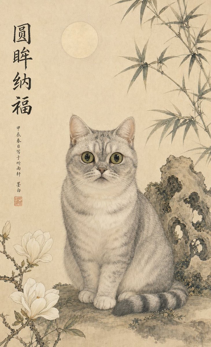 Ink Cat Portrait Scroll