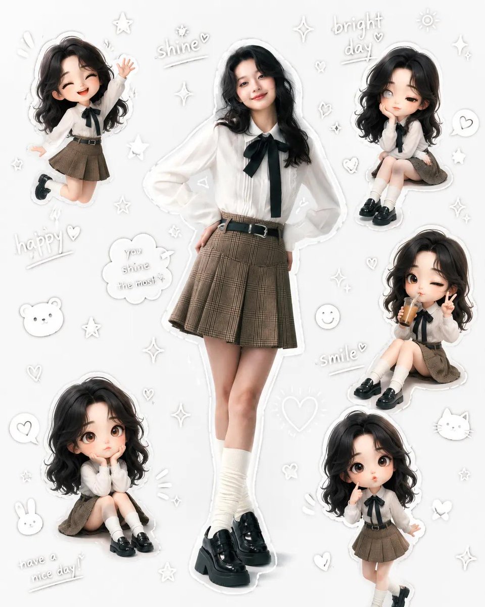 Korean Kawaii Girl Chibi Collage Art