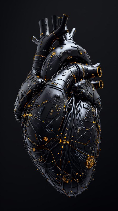 Black Geometric Anatomical Heart With Yellow Cyborg Details