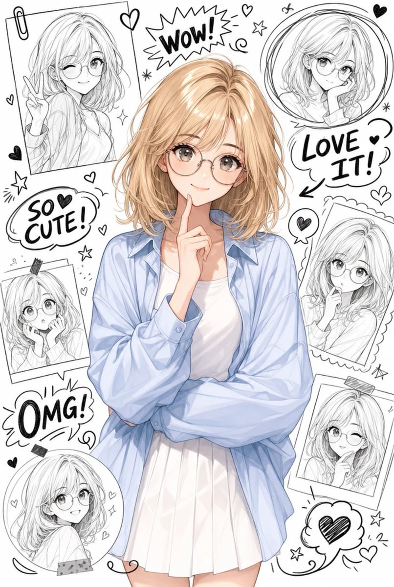 Cute Anime Girl Doodle Collage Art