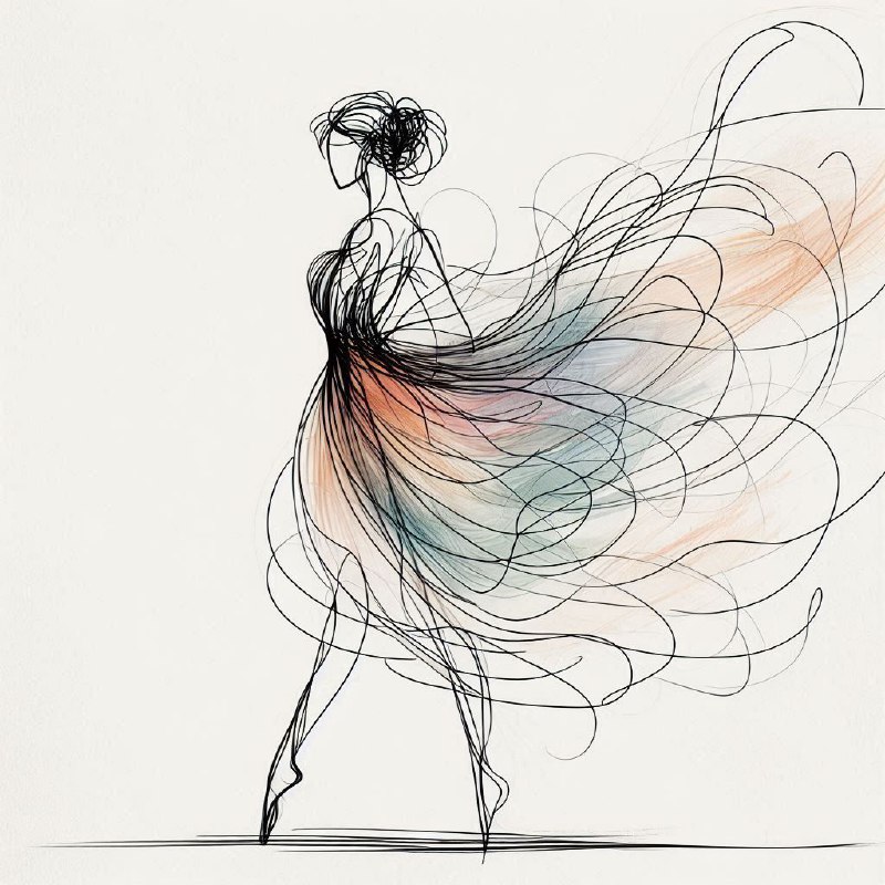 Abstract Ink Dancer Sketch With Pastel Dress Colors