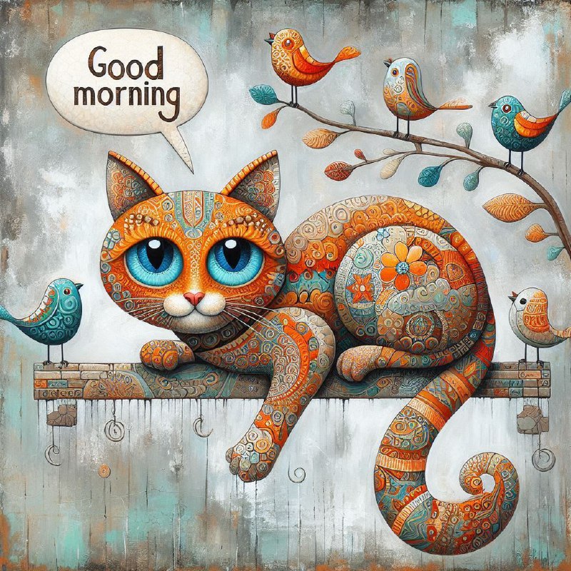 Patterned Orange Cat With Blue Eyes on Floral Board