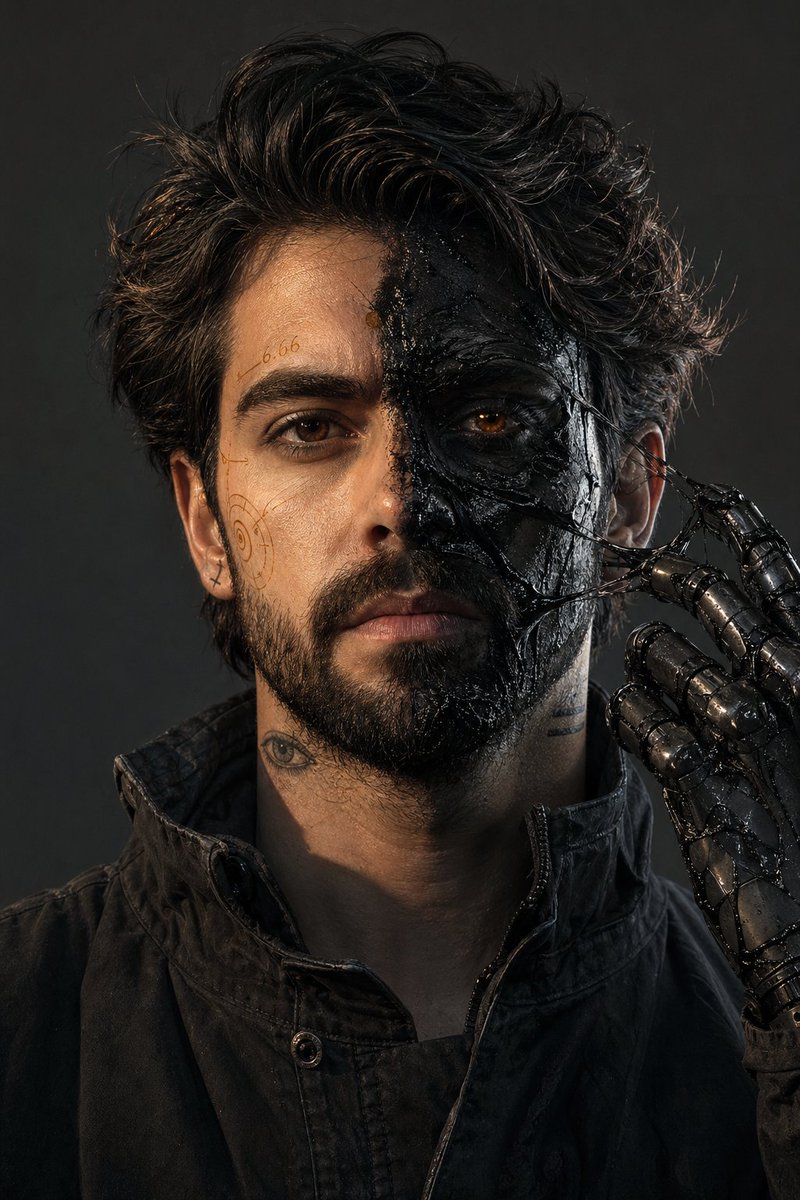 Cyborg Resin Face Split Portrait
