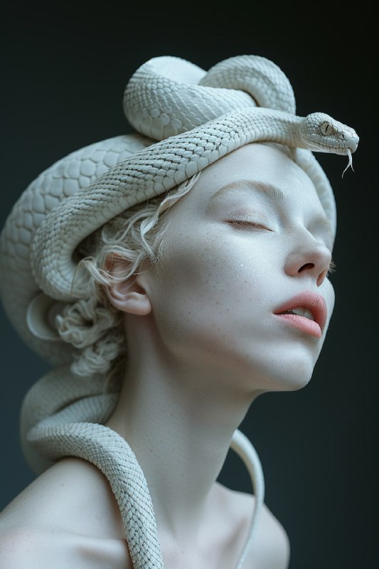 White Porcelain Model With Snake Crown Studio Portrait
