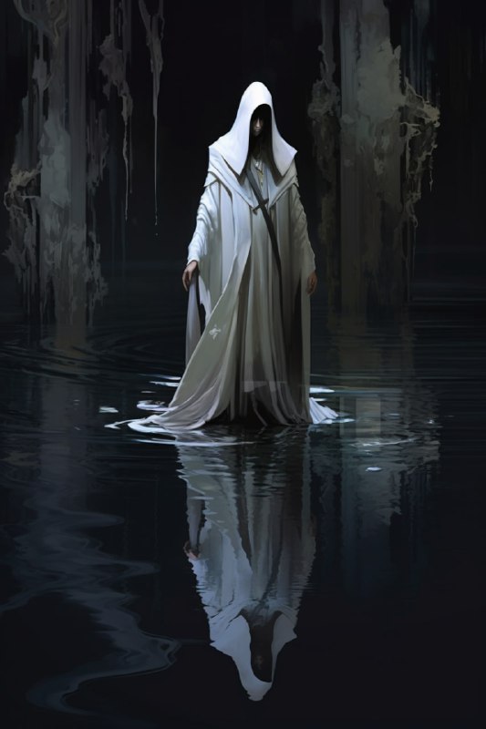 Robed Figure Walking on Black Waters of Time Grim Art