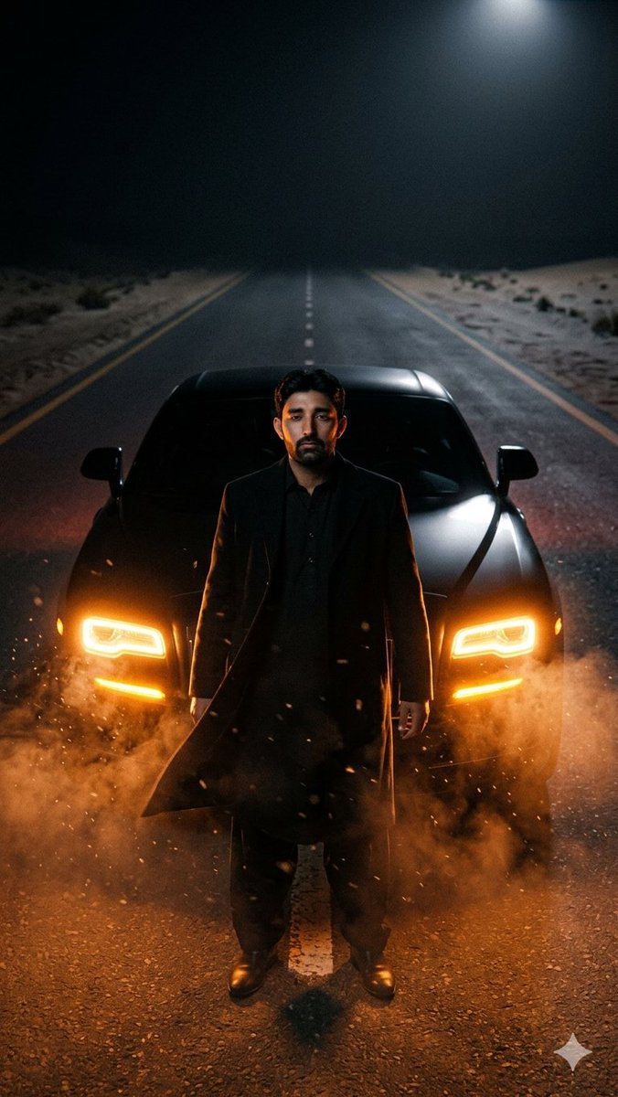 Mysterious Man on Desert Night Highway