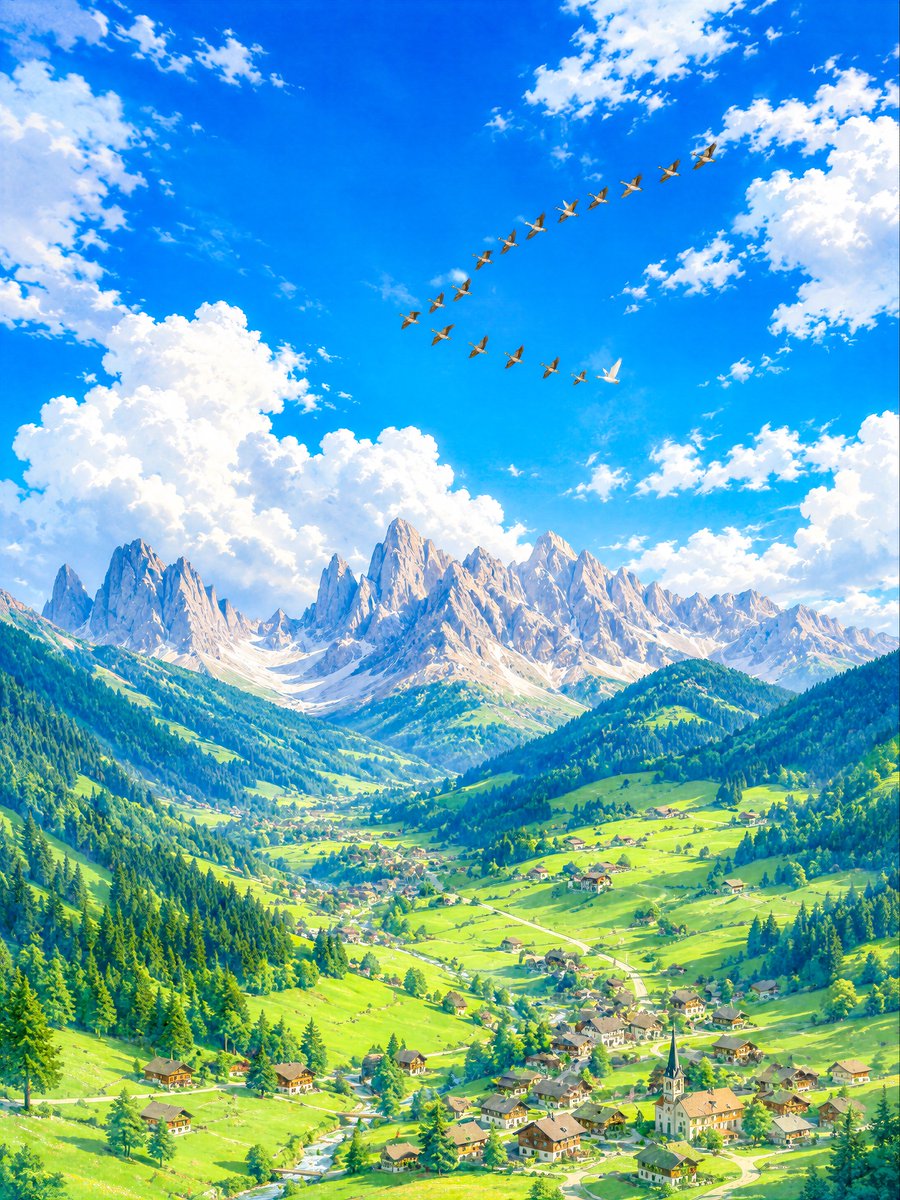 Geese Flying Over Italian Valley