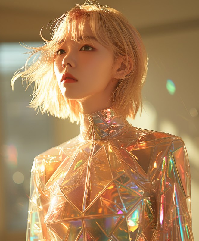 Faceless Android in Transparent Iridescent Gundam Mecha