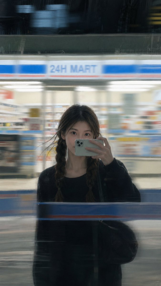 Neon Street Reflection Selfie