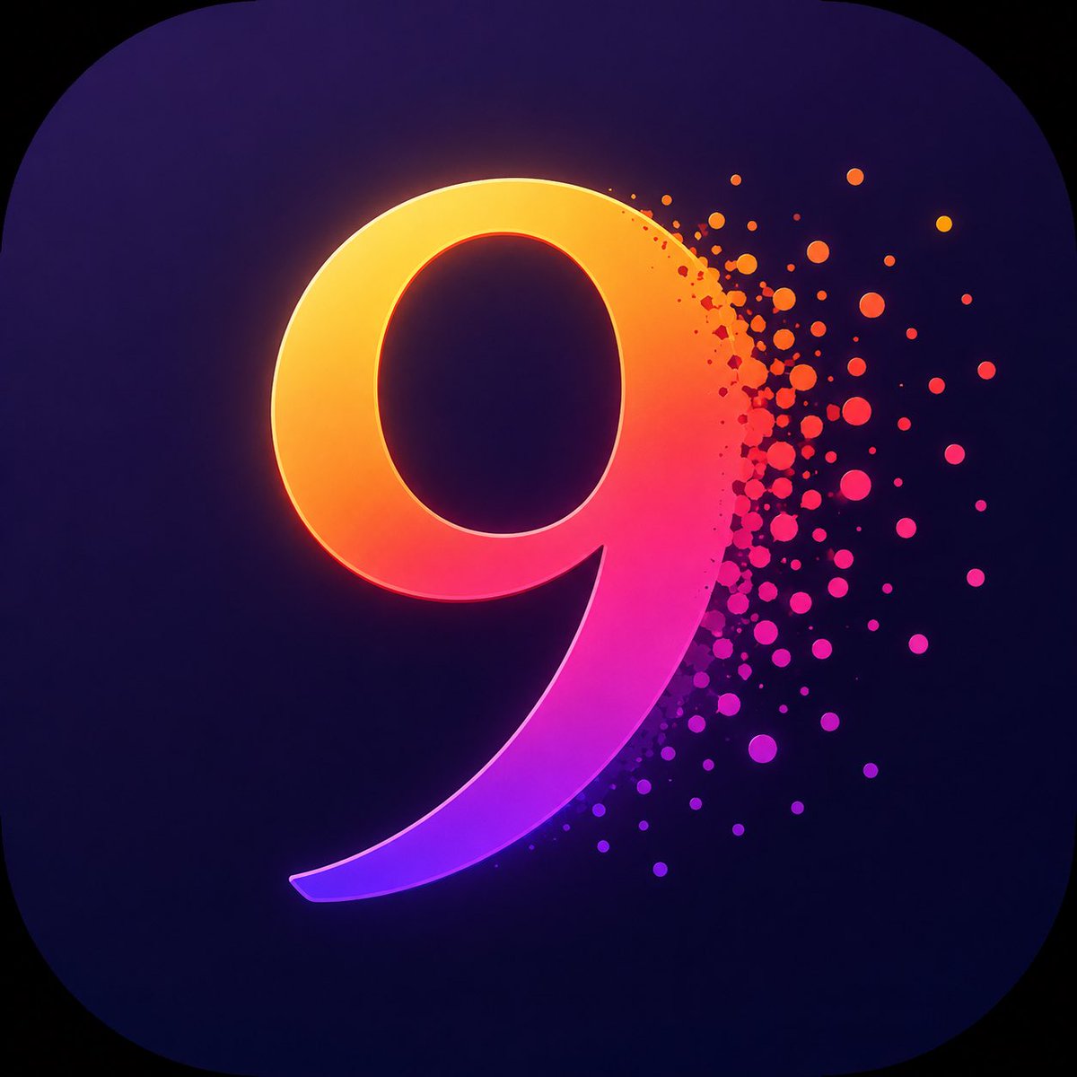 Neon Glowing Number 9 Icon