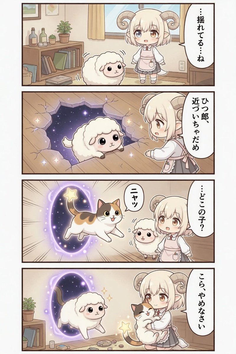 Sheep Girl Magical Portal Cat