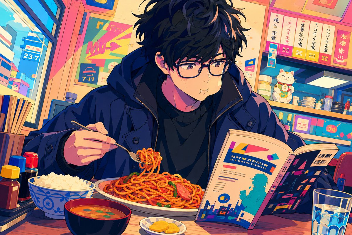 Cozy Anime Diner Vibrant Illustration