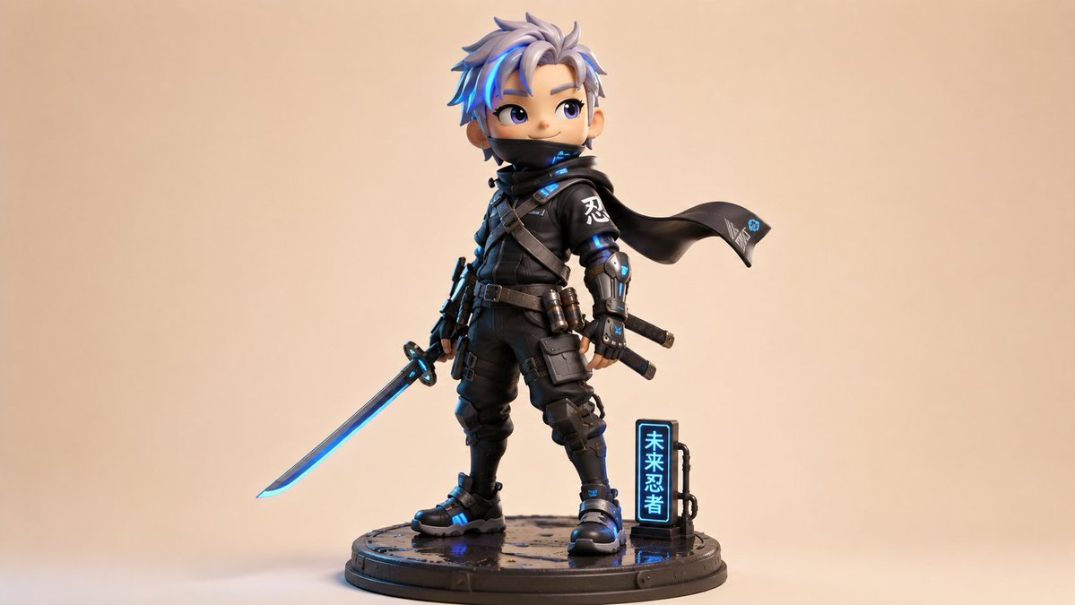 Chibi Cyber Ninja Figurine Render