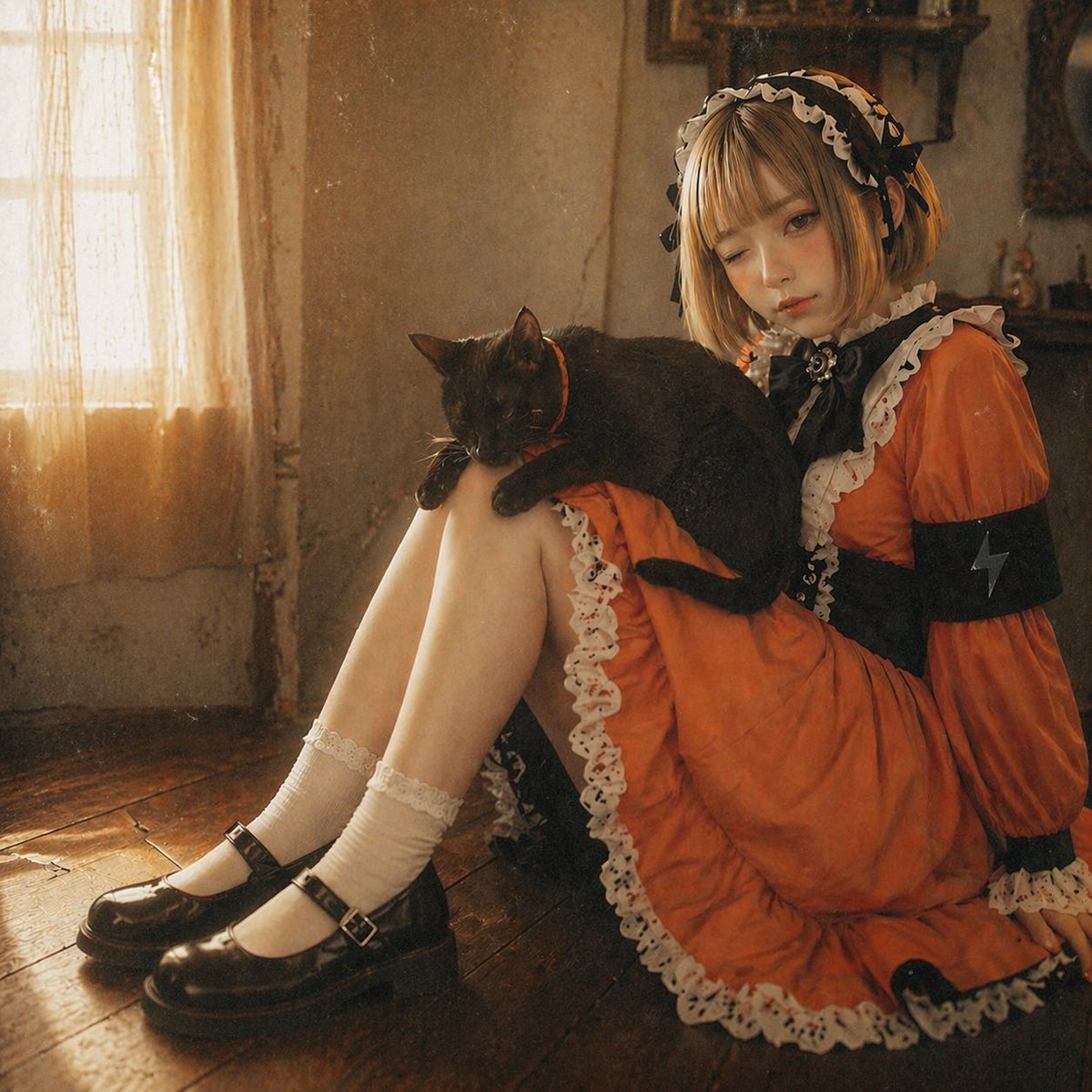 Gothic Girl Black Cat Portrait