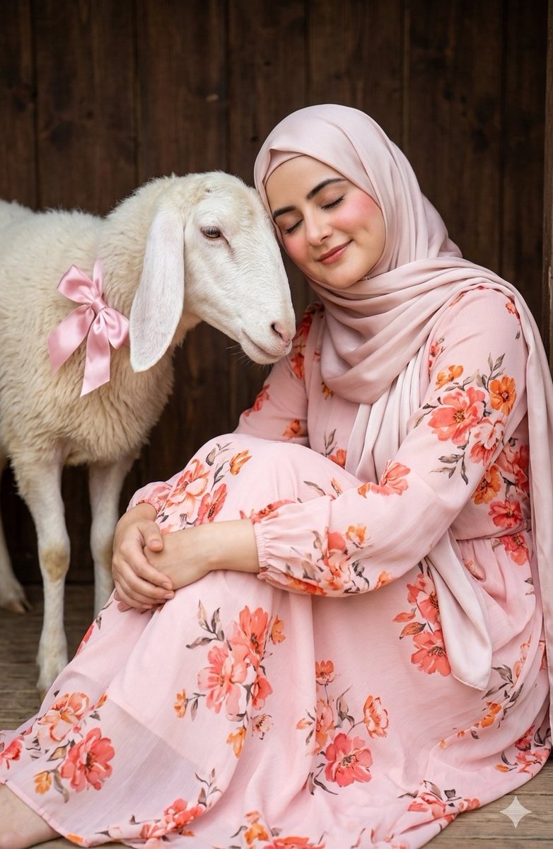 Dreamy Girl and Sheep Portrait