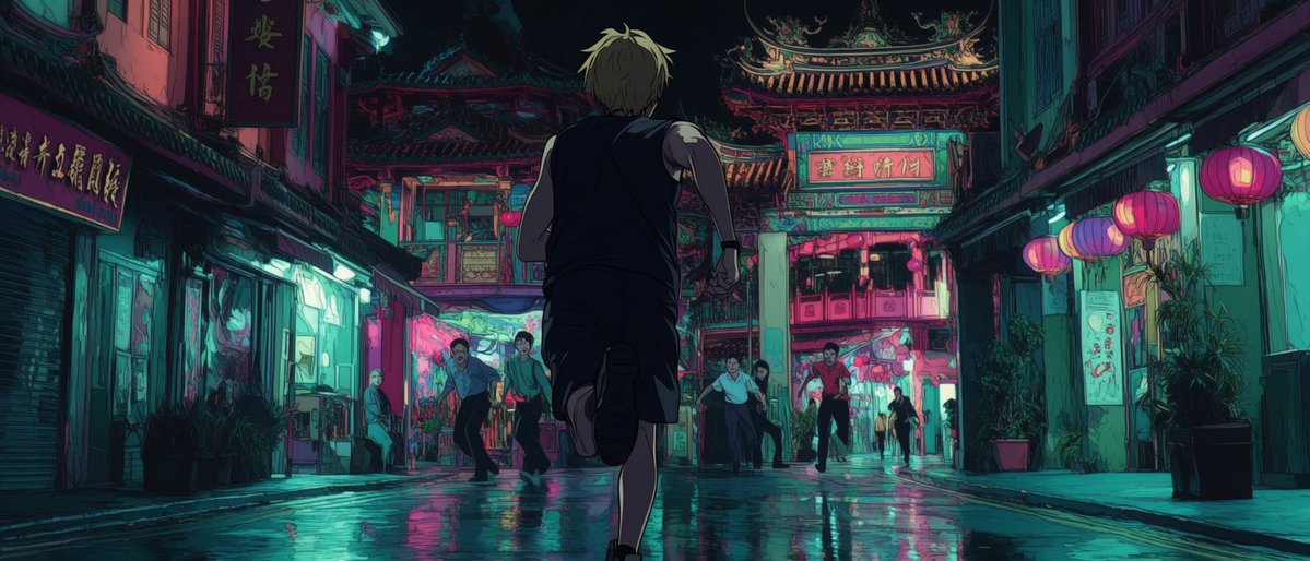 Neon Rain Chase Anime Scene