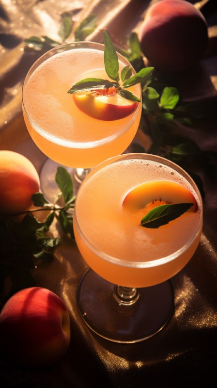 Peach Bellini Drinks on a Table From Above