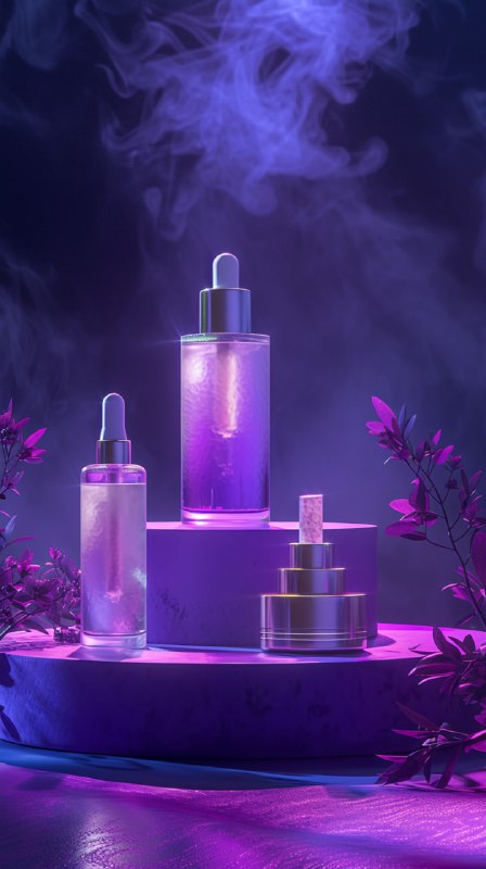 Skincare Products Podium With Dramatic Purple Lighting