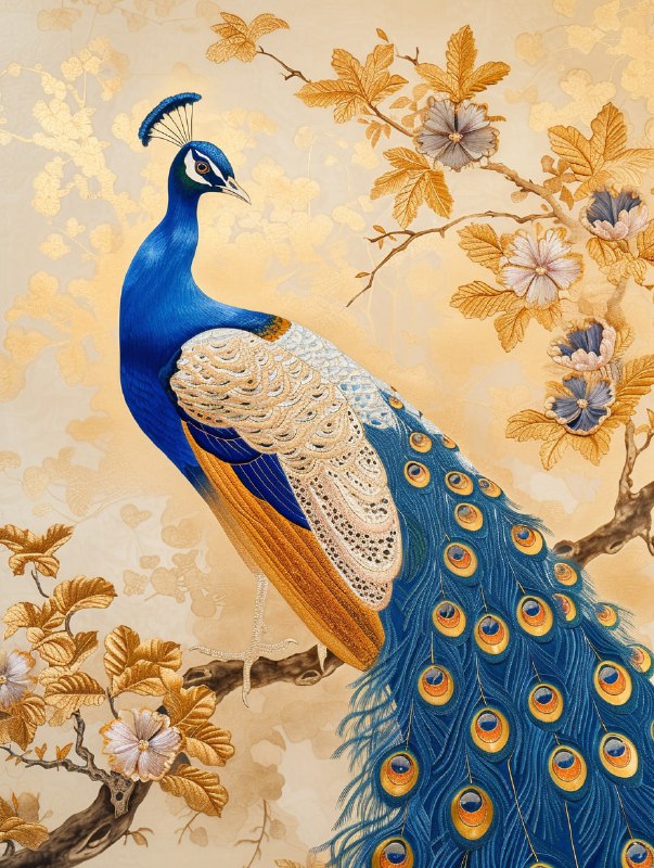 Cloisonne Peacock in Blue and Gold Silk Enamel