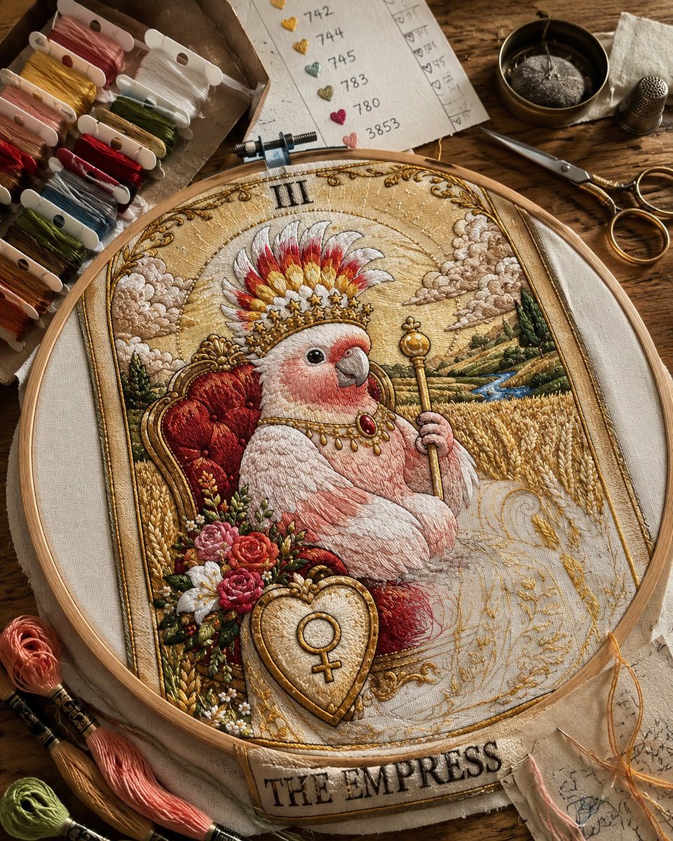 Empress Cockatoo Embroidery Tarot
