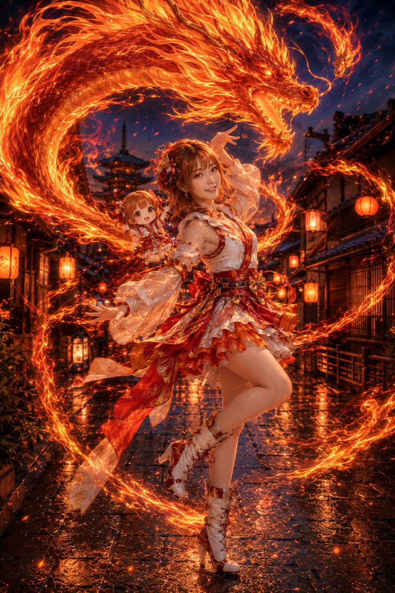 Magical Girl Controlling Fire Dragon