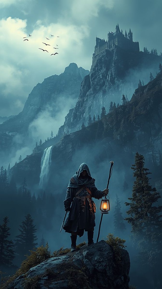 Solitary Warrior Gazing at Distant Castle