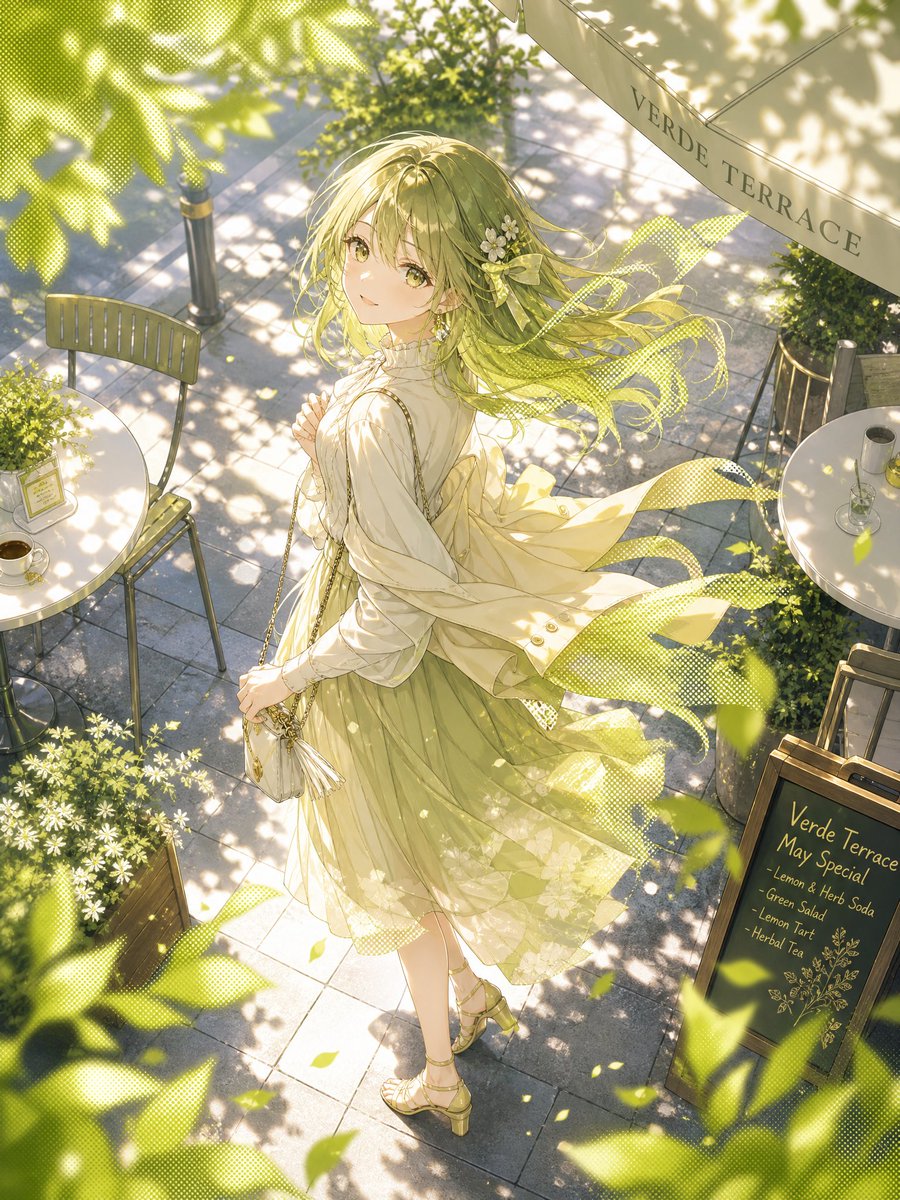 Anime Girl on Sunny Cafe Terrace