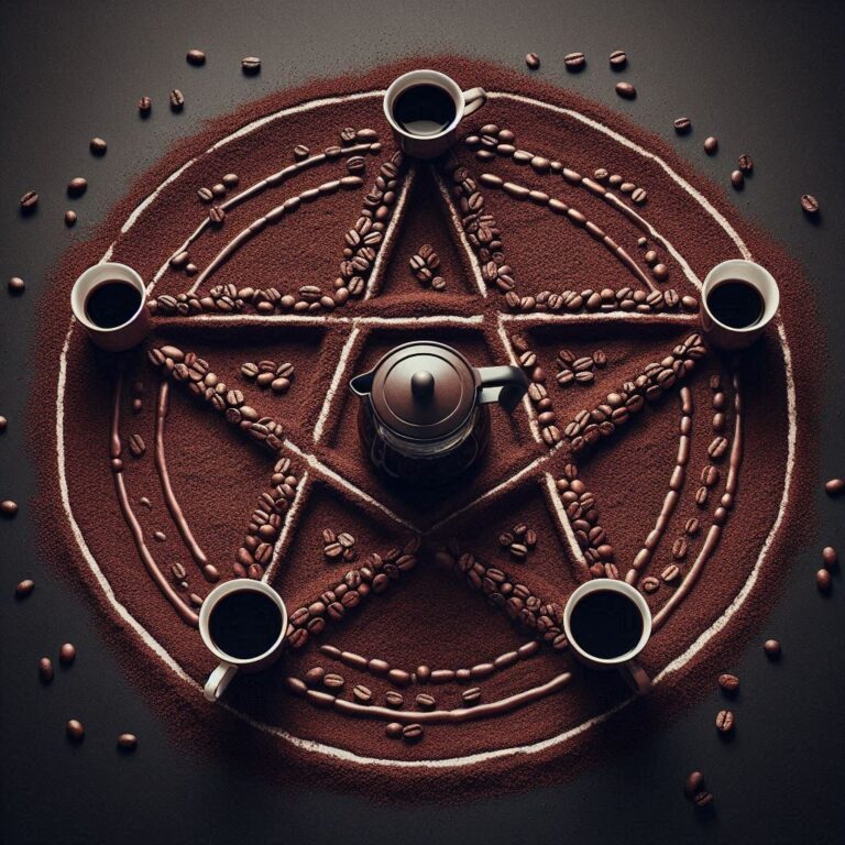 Pentagram Made of Coffee Grounds and Cups