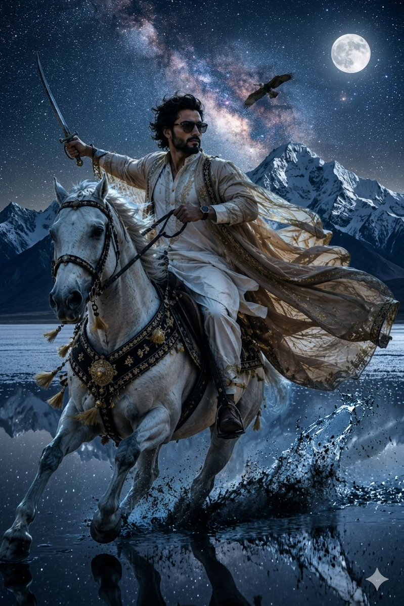 Epic Midnight Warrior On White Horse