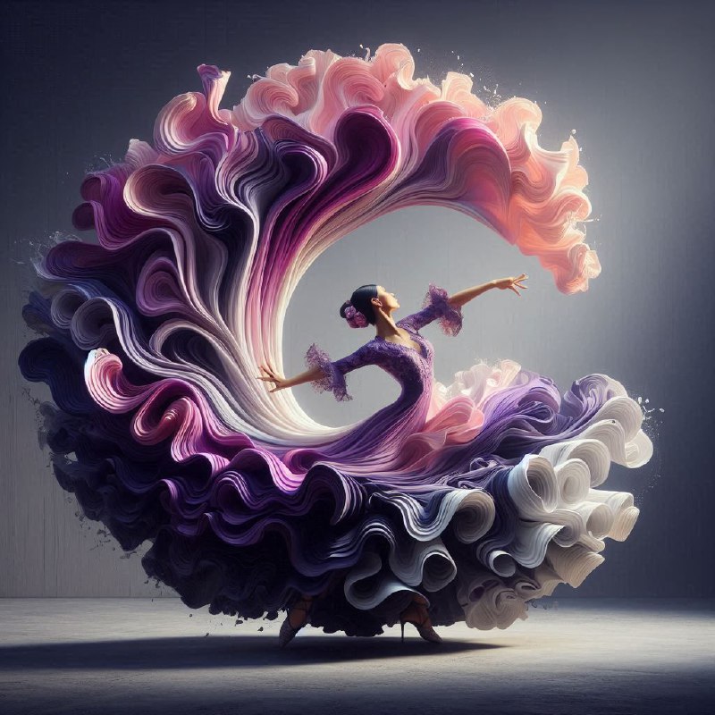 Flamenco Dancer in Swirling Purple and White Dress