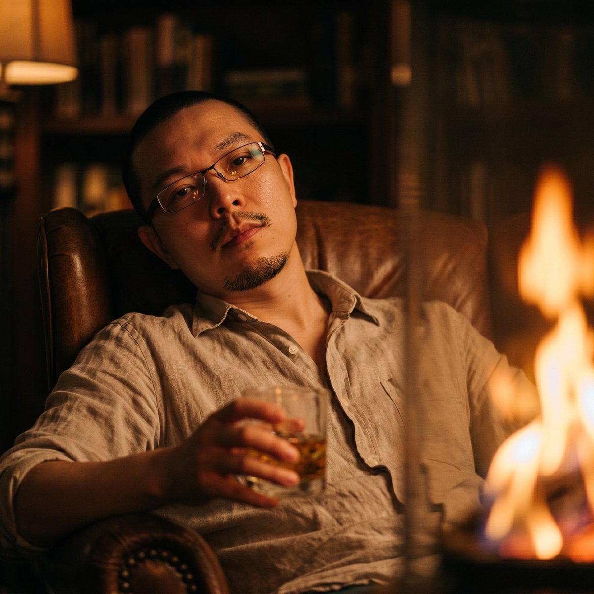 Melancholic Man by Firelight