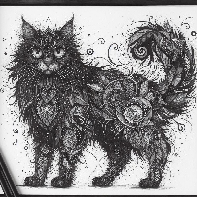 Gothic Ink Wash Cat With Whimsical Dark Detailing