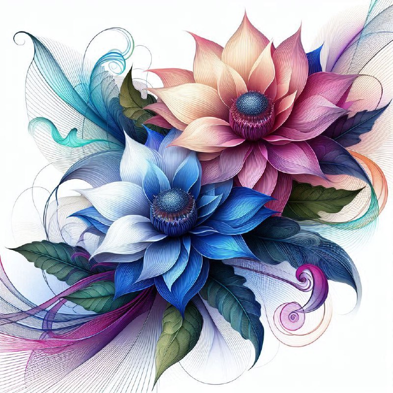Sacred Geometry Flowers With Flowing Blue-Purple Lines